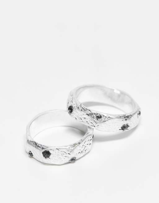 ASOS DESIGN - Set van 2 ringen met gesmolten vorm en steentjes in zilverkleur