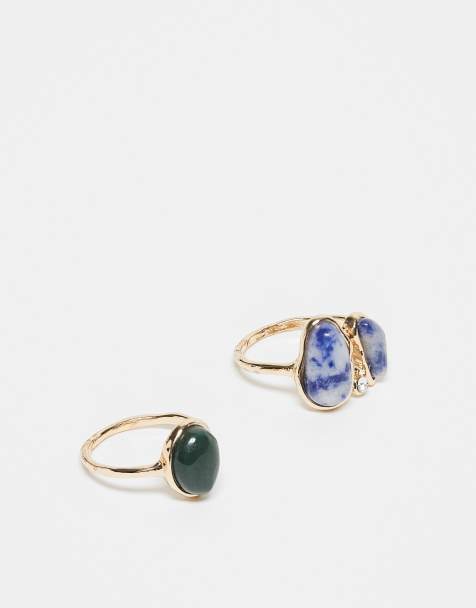 ASOS Design - Set van 2 ringen met imitatie-halfedelstenen in goudkleur - view 1