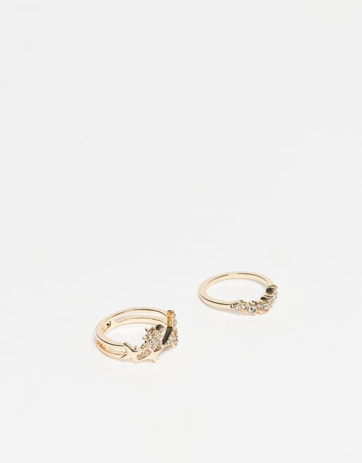 ASOS DESIGN - Set van 2 ringen met sprankelende siersteentjes in goudkleur