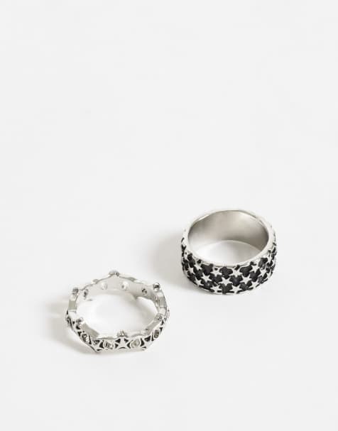 ASOS DESIGN set van 2 ringen met sterrenpatroon in verweerd zilver - view 1