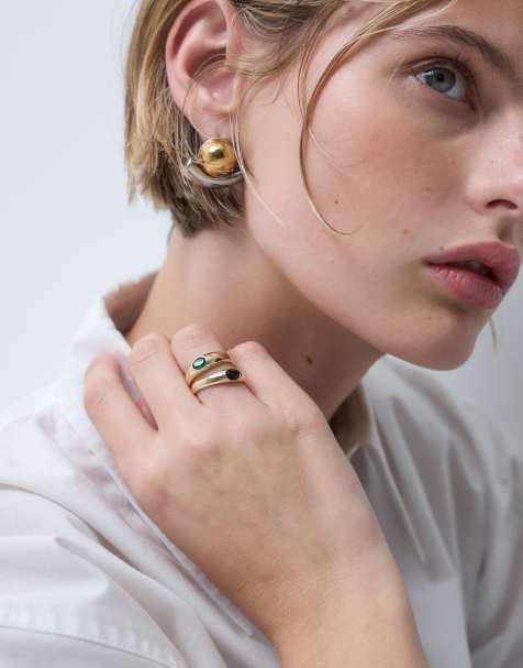 ASOS DESIGN set van 2 ringen met zetting met meerdere stenen in goudkleur - view 1