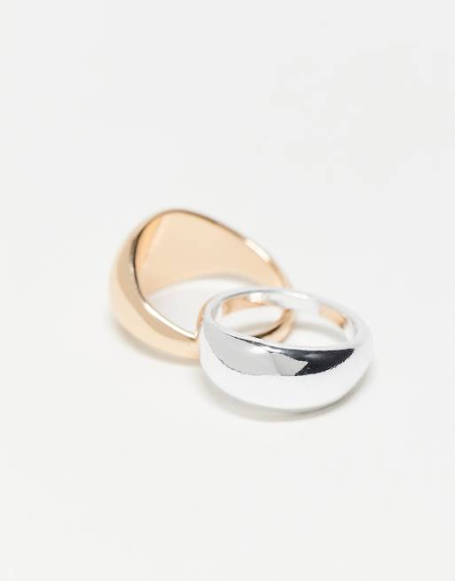ASOS DESIGN - Set van 2 ringen van gemengd metaal met bol ontwerp, 4 van 4
