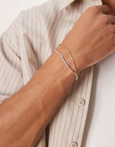 ASOS DESIGN - Set van 2 schakelarmbanden met platte schakels van waterbestendig roestvrij staal in gemengde metalen - view 1