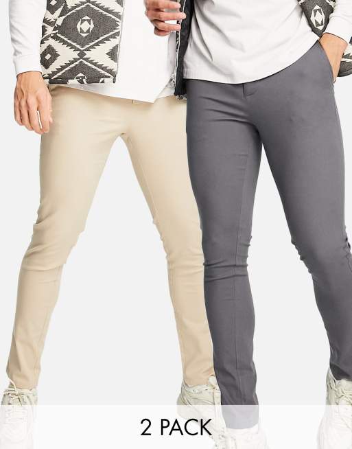 ASOS DESIGN- Set van 2 skinny chino's in beige en antraciet, bespaar