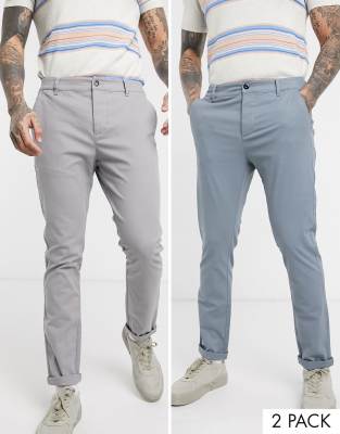 ASOS DESIGN - Lot de 2 pantalons chino skinny - Bleu délavé et gris chaud - Économie-Multi Multi