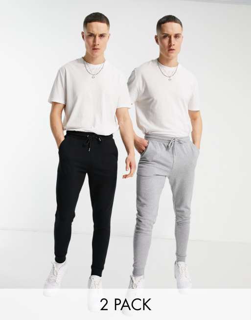 ASOS DESIGN - Set van 2 skinny joggingbroeken in zwart en gemêleerd grijs, BESPAAR - MULTI
