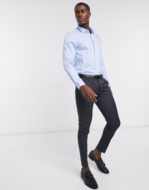 ASOS DESIGN - Set van 2 slim-fit overhemden in wit en blauw, voordeel, 4 van 4