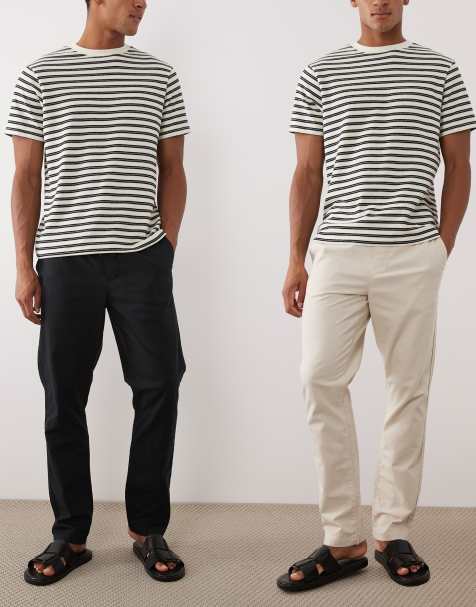 ASOS DESIGN - Set van 2 smalle broeken van linnenmix in zwart en stone - view 1