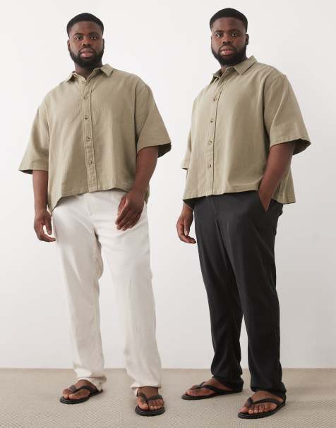 ASOS DESIGN - Set van 2 smalle broeken van linnenmix in zwart en stone - view 1
