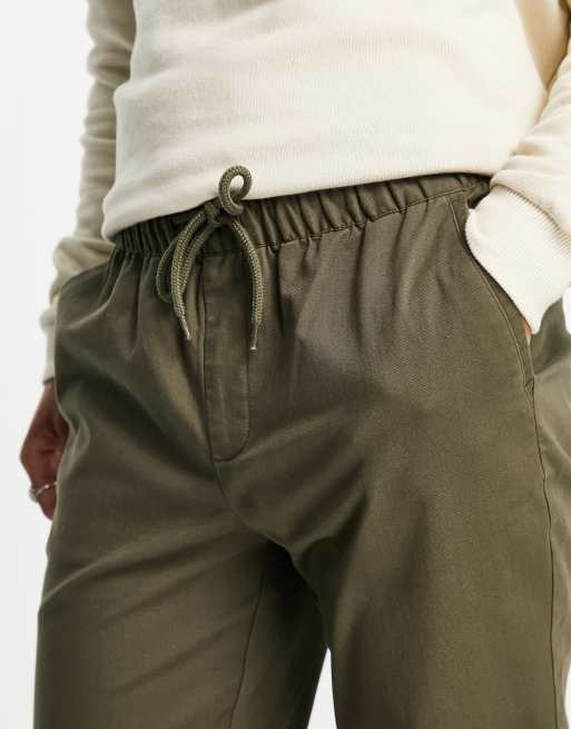ASOS DESIGN - Set van 2 smalle chino's met elastische taille in kaki en donker beige - voordeel, 3 van 4