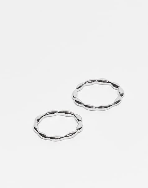 ASOS DESIGN - Set van 2 smalle ringen met gesmolten ontwerp in zilver - view 1