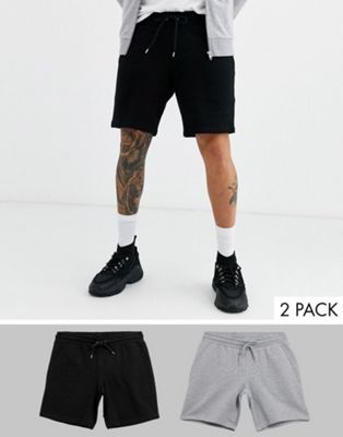 ASOS DESIGN - Set van 2 smalle shorts van jersey in gemêleerd grijs / zwart-Multi