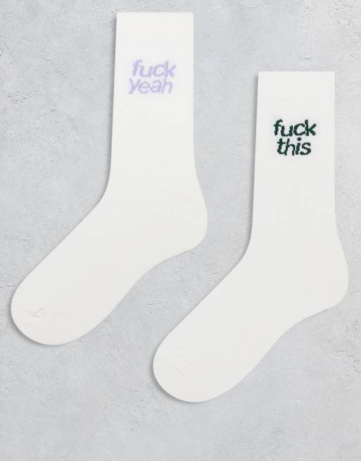 ASOS DESIGN - Set van 2 sokken in ecru