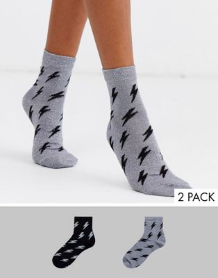 ASOS DESIGN - Set van 2 sokken met glitter bliksemschicht-Multi