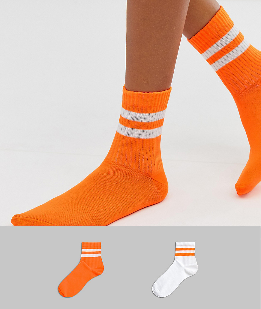 ASOS DESIGN - Set van 2 sokken met neon kleurvlakken en strepen-Multi