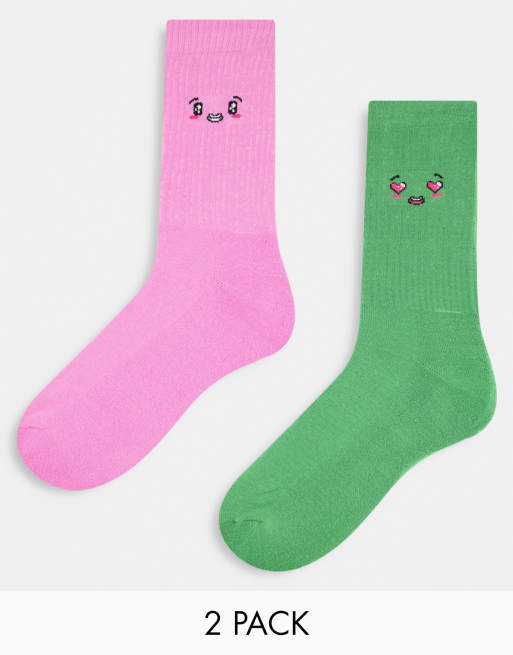 ASOS DESIGN - Set van 2 sportsokken met smiley-print