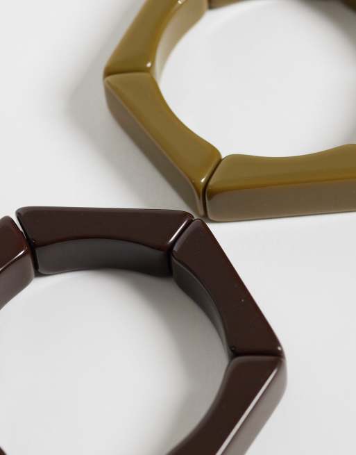 ASOS DESIGN set van 2 stretch bangles in bruin en kaki, 3 van 3