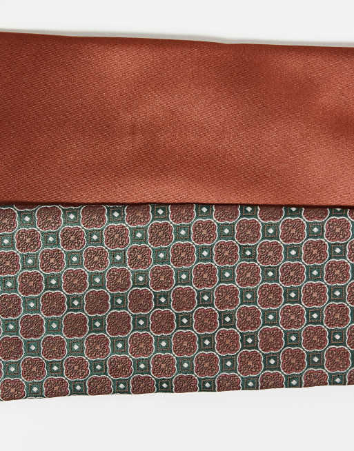 ASOS DESIGN - Set van 2 stropdassen in gebrand oranje en met patroon in multi, 2 van 3