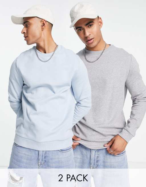 ASOS DESIGN - Set van 2 sweatshirts in blauw en gemêleerd grijs