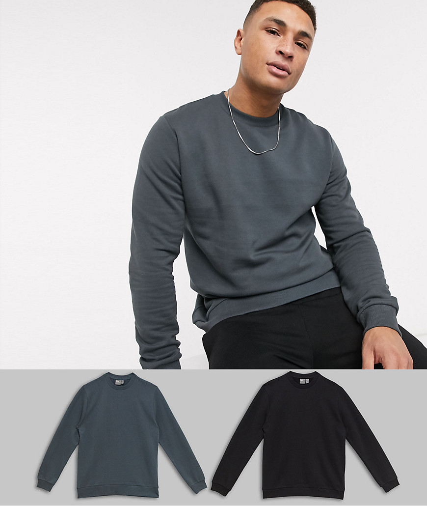 ASOS DESIGN - Set van 2 sweatshirts in zwart/zwart met wassing-Multi