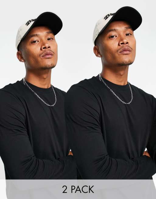 ASOS DESIGN - Set van 2 T-shirts met lange mouwen en ronde hals in zwart