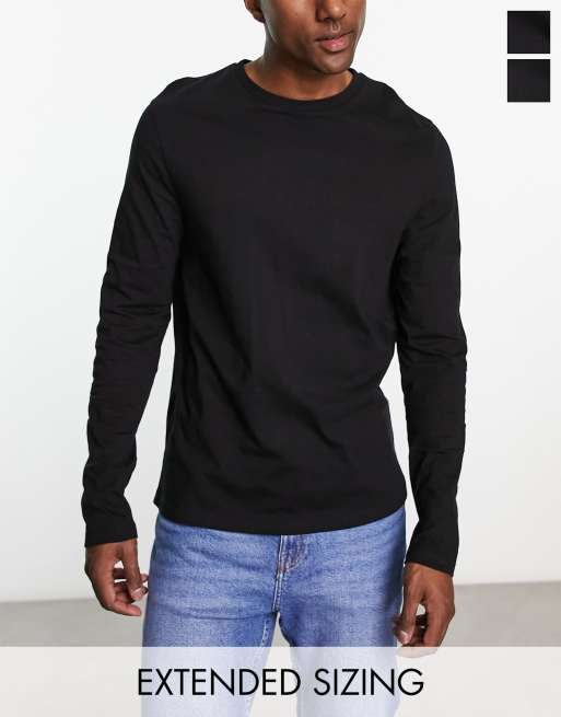 ASOS DESIGN - Set van 2 T-shirts met lange mouwen en ronde hals in zwart