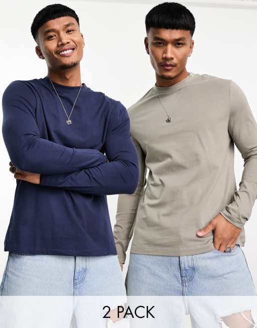 ASOS DESIGN - Set van 2 T-shirts met lange mouwen in multi