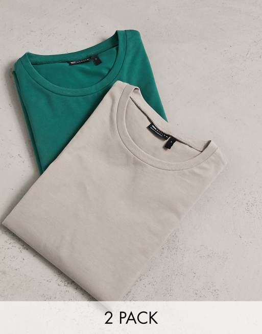 ASOS DESIGN - Set van 2 t-shirts met muscle fit in beige en groen