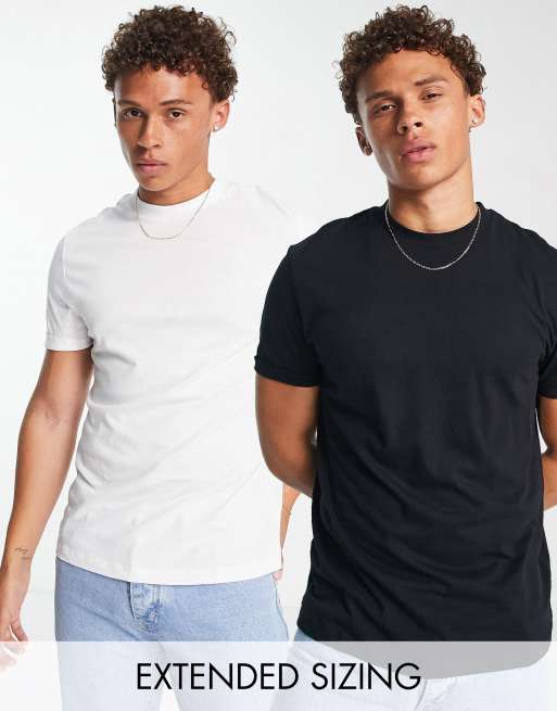 ASOS DESIGN - Set van 2 t-shirts met omgeslagen mouwen in wit en zwart