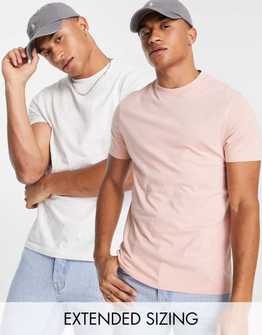 ASOS DESIGN - Set van 2 t-shirts met ronde hals in wit en roze