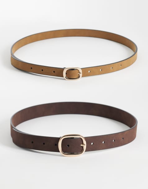 ASOS DESIGN - Set van 2 taille- en heupriemen in lichtbruin en chocoladebruin - view 1