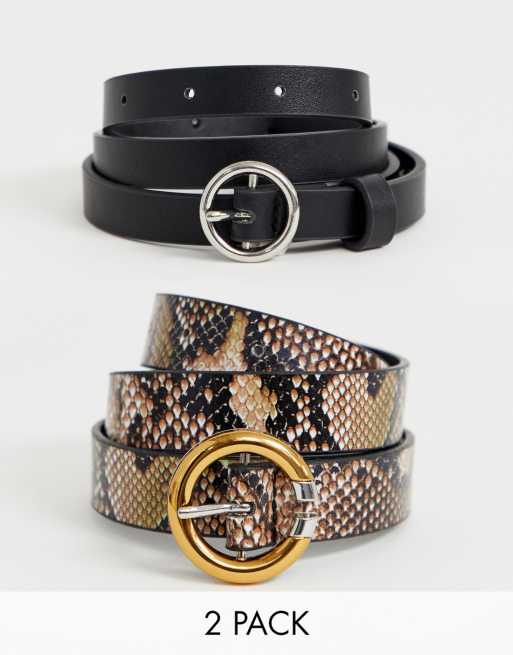 ASOS DESIGN - Set van 2 taille- en heupriemen met slangenprint en ronde gesp