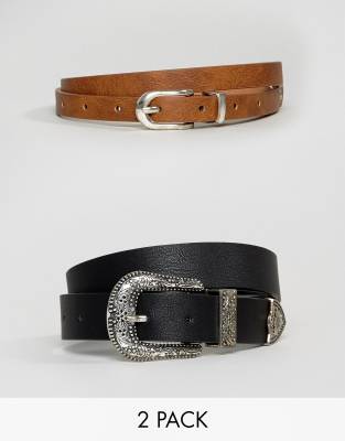 ASOS DESIGN - Lot de 2 ceintures taille ou hanches style western - Multi
