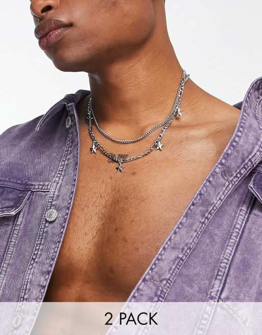 ASOS DESIGN - Set van 2 te combineren kettingen met sterretjes in zilverkleur