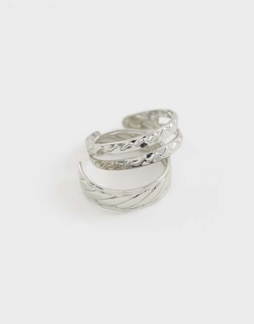 ASOS DESIGN - Set van 2 teenringen in zilverkleur, 2 van 3