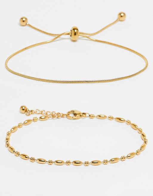ASOS DESIGN - Set van 2 vriendschapsarmbanden van waterbestendig roestvrij staal met fijne schakels in cadeauverpakking