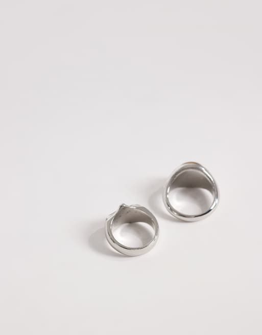 ASOS DESIGN - Set van 2 zegelringen met tijgeroog en ster in zilver, 3 van 3