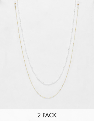 ASOS DESIGN - Set van 2 zonnebrilkettingen met micro imitatieparels en schakelketting met bolletjes in goudkleur 