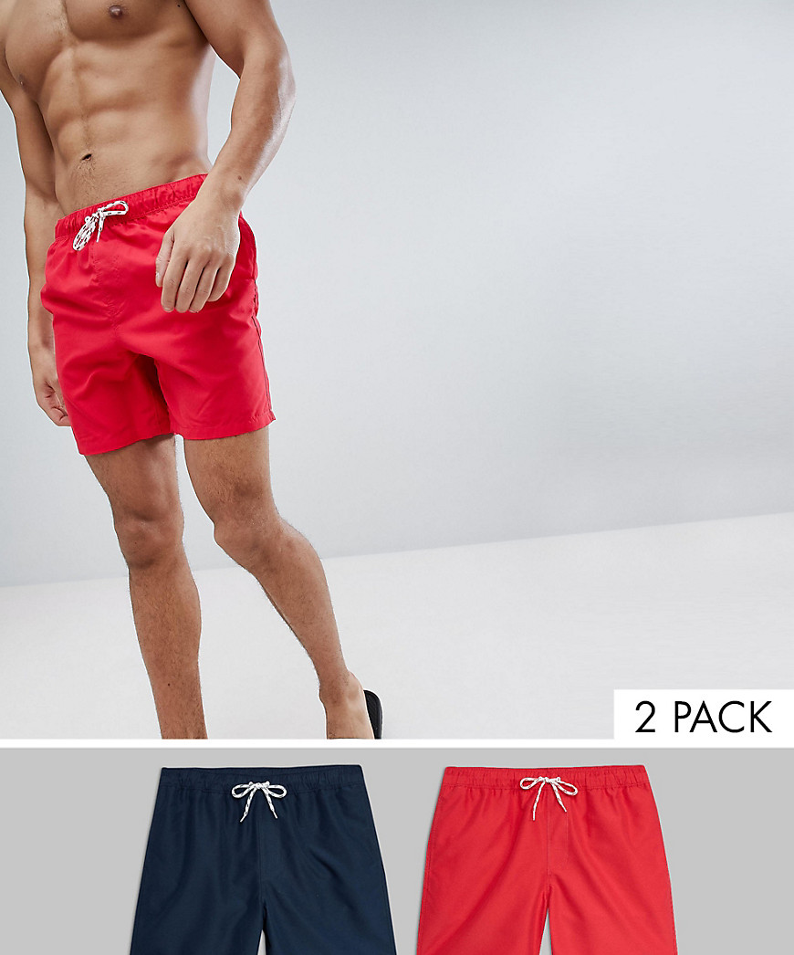 ASOS DESIGN - Set van 2 zwemshorts in rood en marineblauw - multipack voordeel