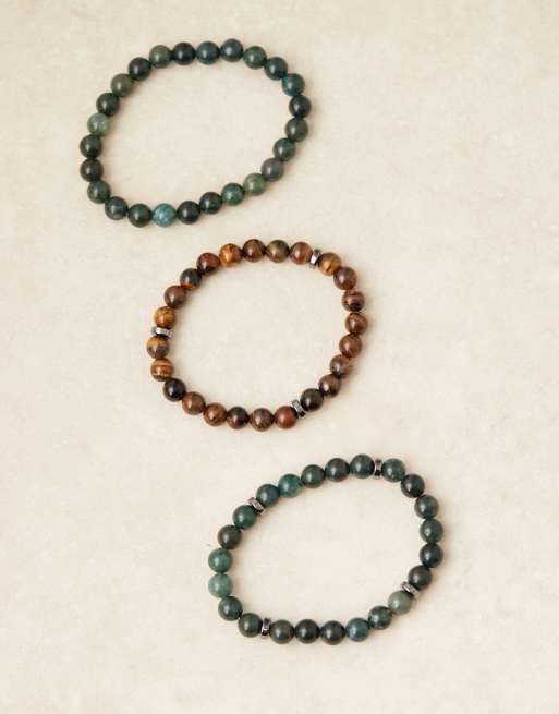 ASOS DESIGN - Set van 3 armbanden met halfedelstenen kralen in neutraal