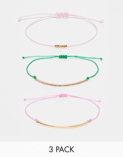 ASOS DESIGN - Set van 3 armbanden met staafje en bolletjes in goudkleur
