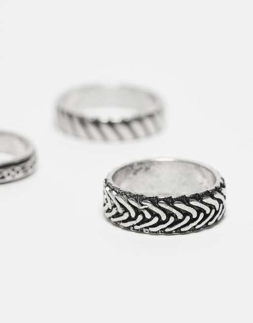 ASOS DESIGN - Set van 3 bandringen met reliëf in gepolijst zilver  , 3 van 3