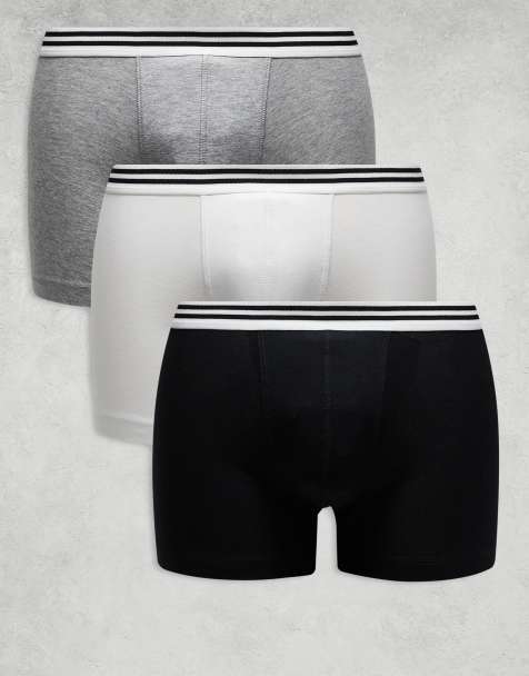 ASOS DESIGN - Set van 3 boxershorts met gestreepte tailleband in zwart, wit en grijs - view 1