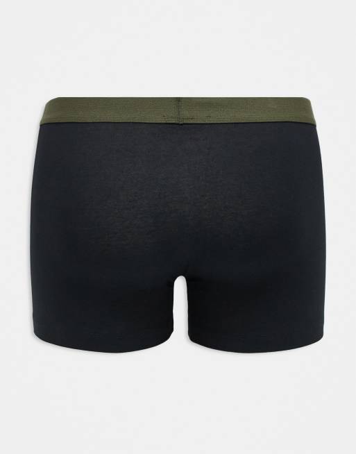 ASOS DESIGN - Set van 3 boxershorts met kaki tailleband in zwart, 3 van 3