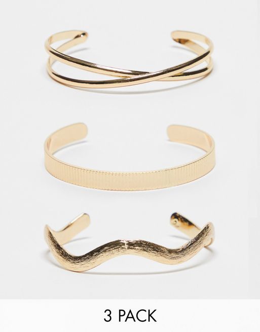 FhyzicsShops DESIGN - Set van 3 brede armbanden met gemengd ontwerp in goudkleur