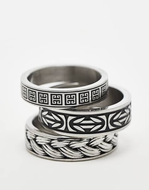 ASOS DESIGN - Set van 3 brede ringen van waterbestendig roestvrij staal met gepolijst ontwerp in zilverkleur - view 1