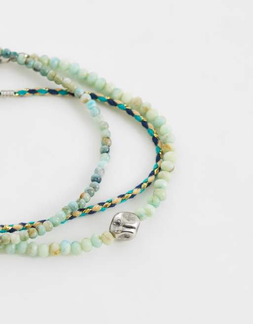 ASOS DESIGN - Set van 3 dunne armbanden met kralen en touw in multi, 2 van 3