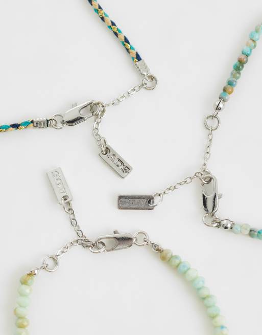 ASOS DESIGN - Set van 3 dunne armbanden met kralen en touw in multi, 3 van 3