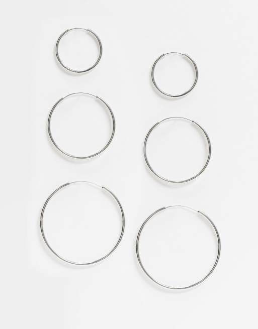 ASOS DESIGN - Set van 3 fijne oorringen in zilverkleur