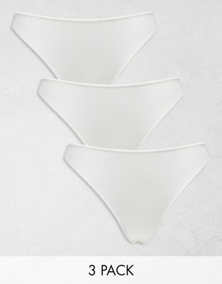 ASOS DESIGN - Set van 3 geribbelde strings in wit | ASOS